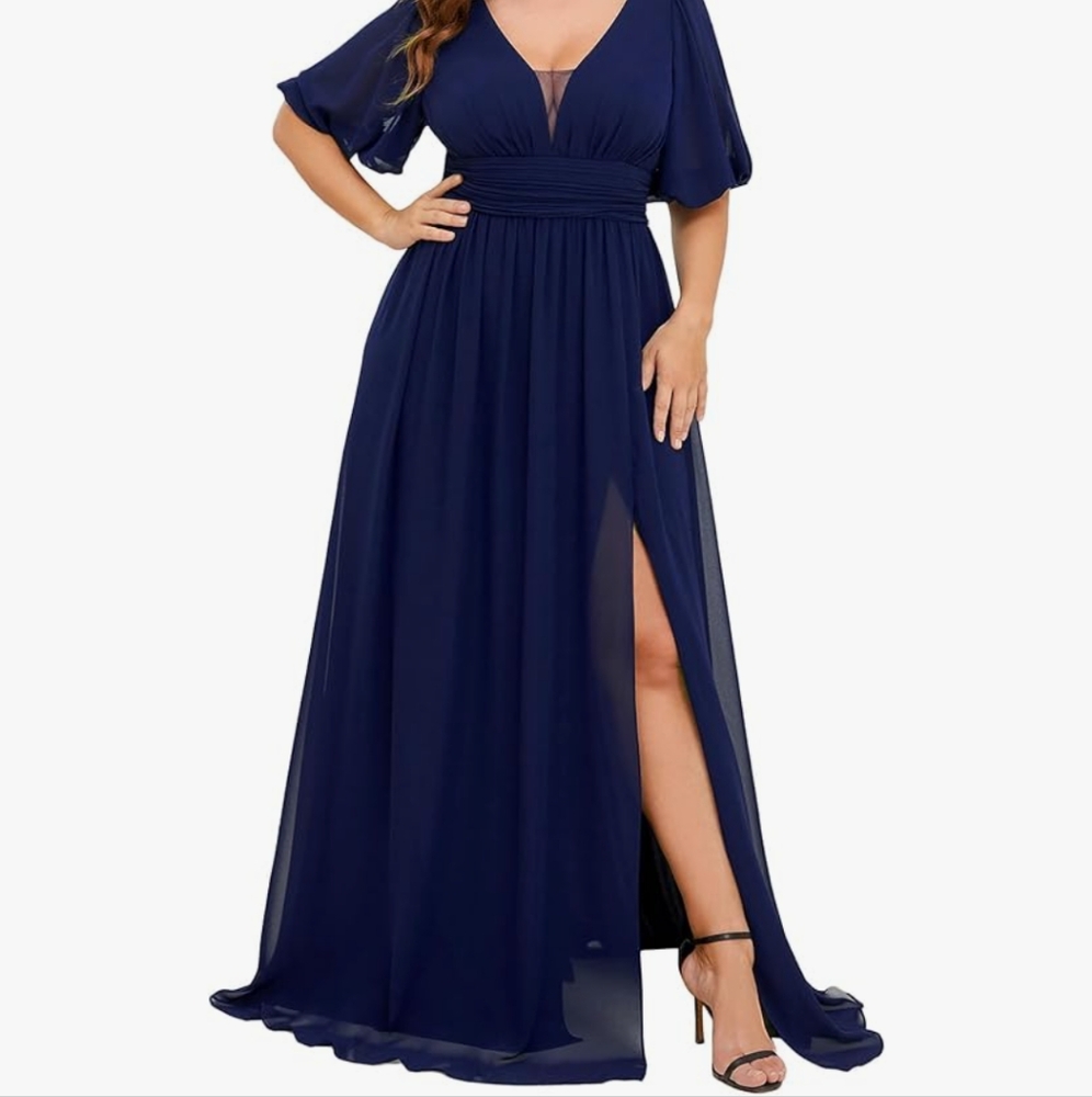 Ever Pretty Navy/Royal Blue V-Neck Formal Evening Gown Bridesmaid Dress with Sle
